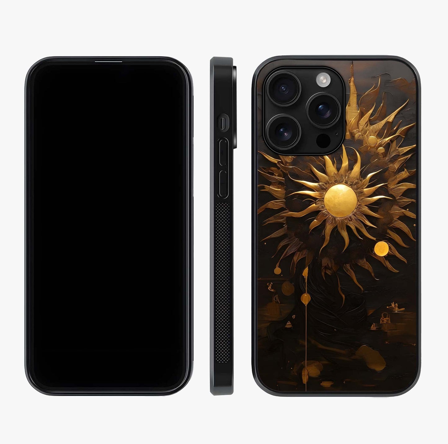Golden Sun Majesty Glass Case displayed upright for full design visibility and premium finish.