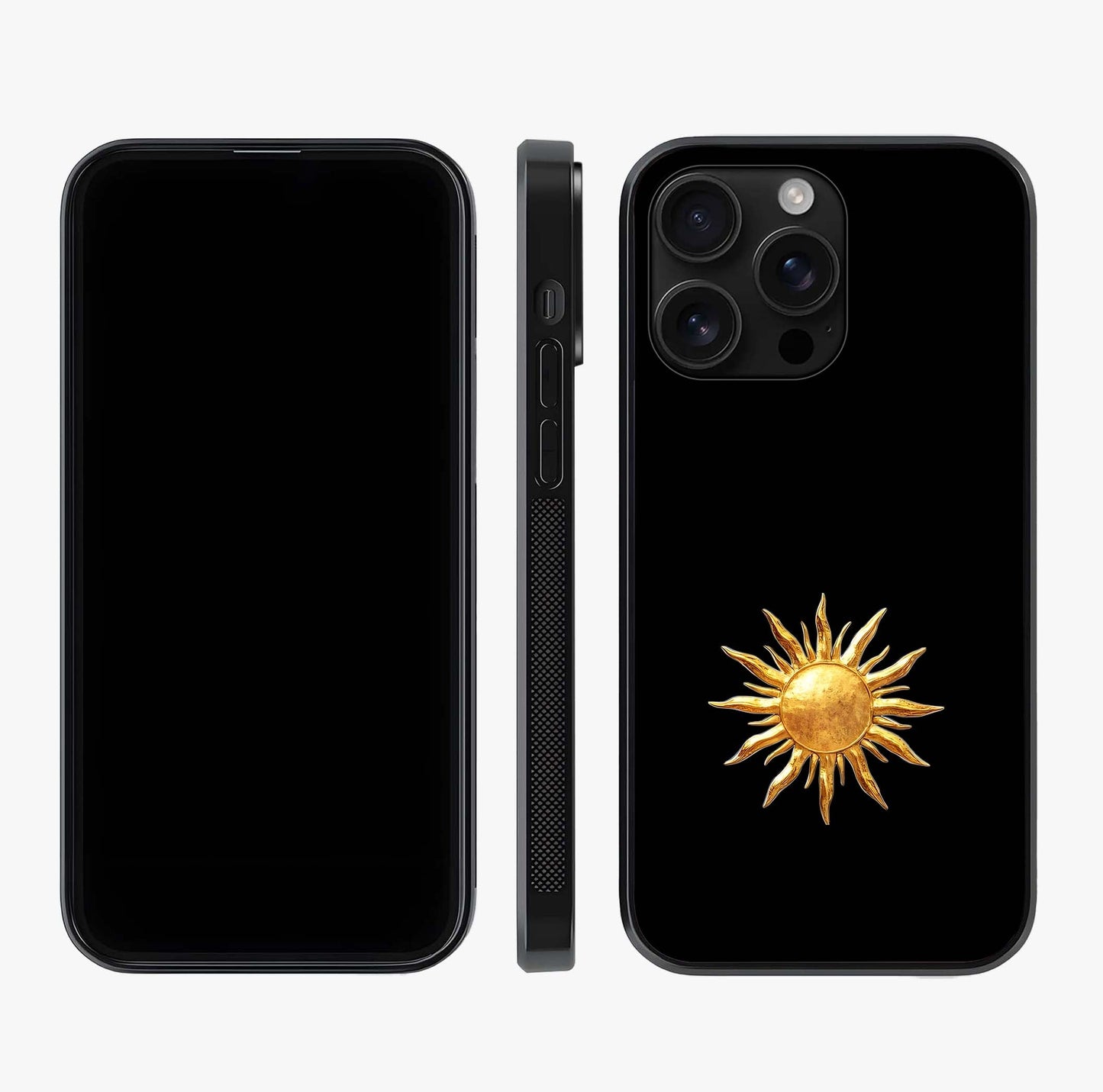 Golden Sun Minimalism Glass Case displayed upright for full design visibility and premium finish.