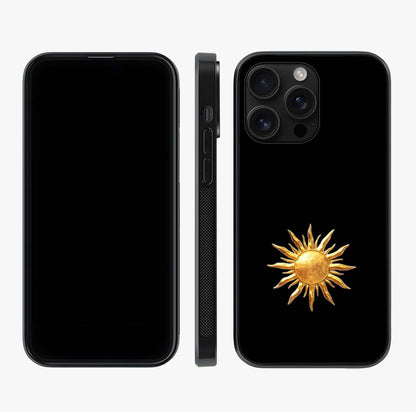 Golden Sun Minimalism Glass Case displayed upright for full design visibility and premium finish.