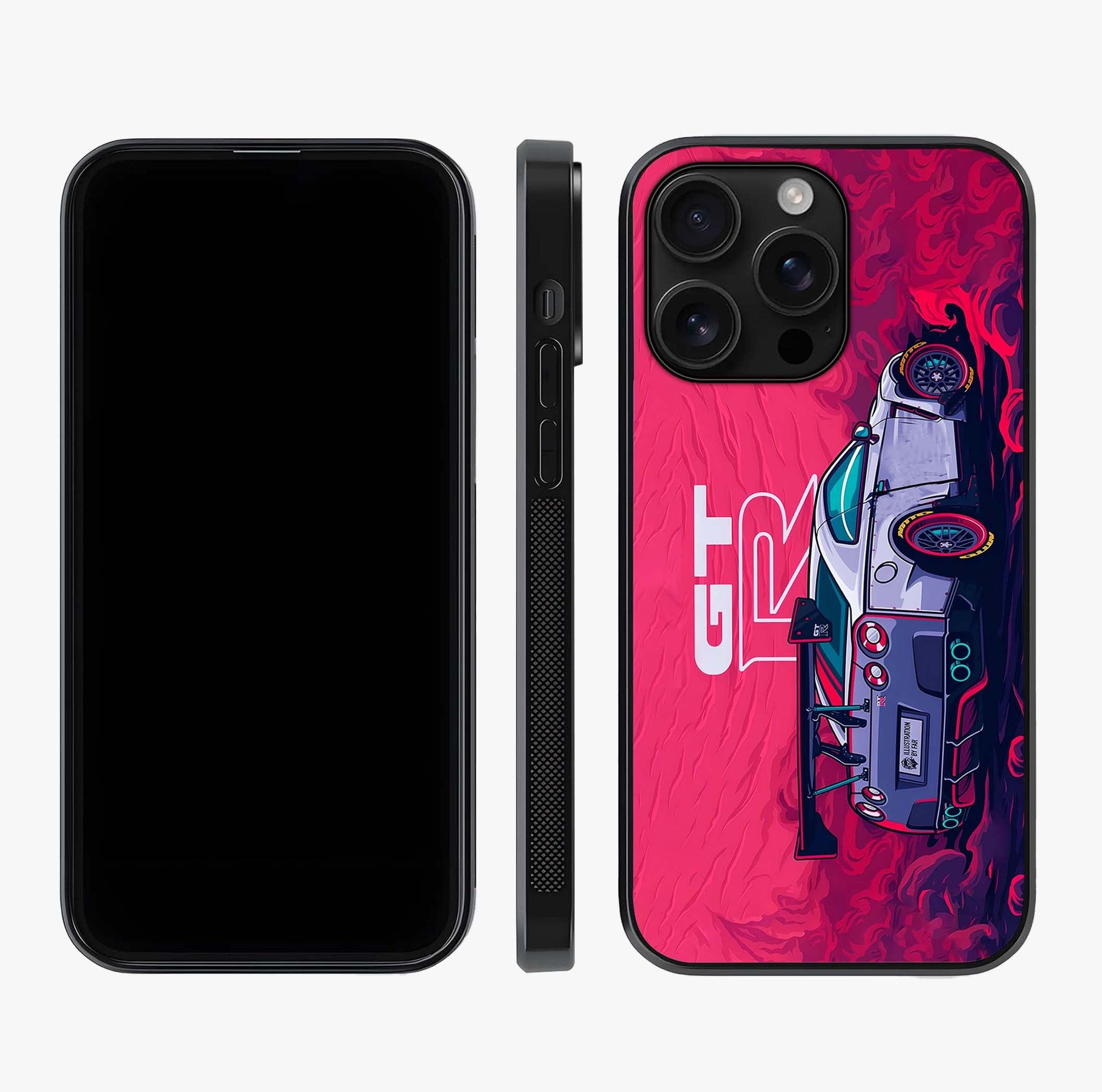 GT R Car Pattern Glass Case displayed upright for full design visibility and premium finish.