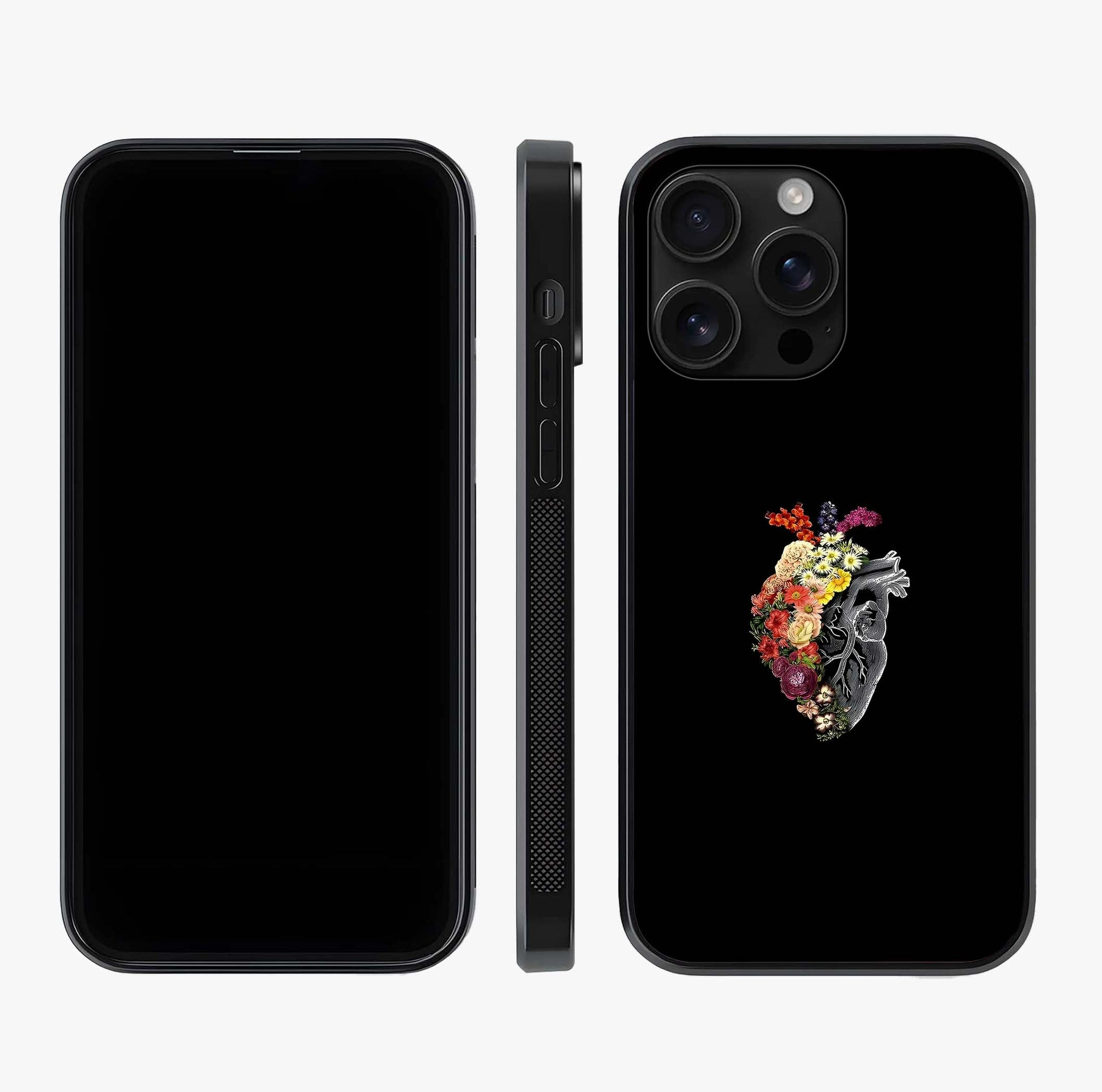 Heart With Flowers Glass Case displayed upright for full design visibility and premium finish.