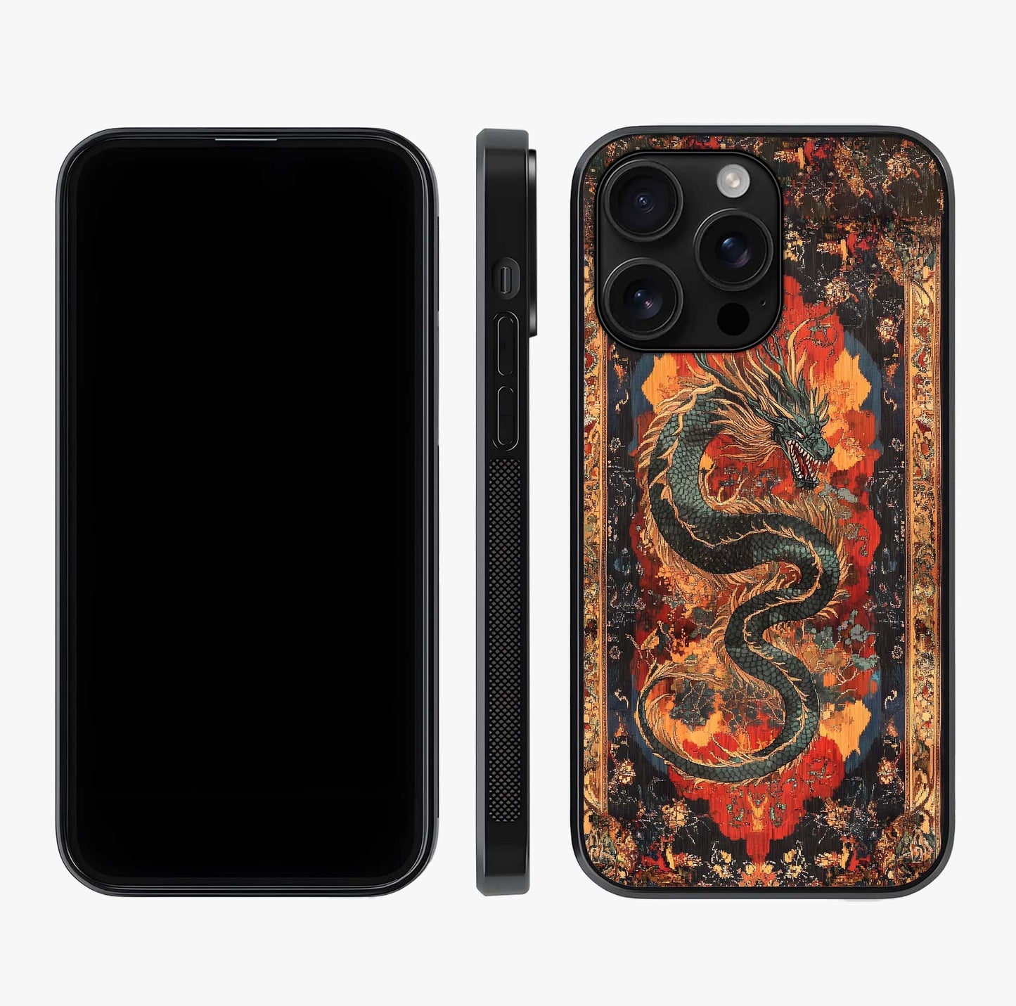 Inferno Dragon Soul Glass Case displayed upright for full design visibility and premium finish.