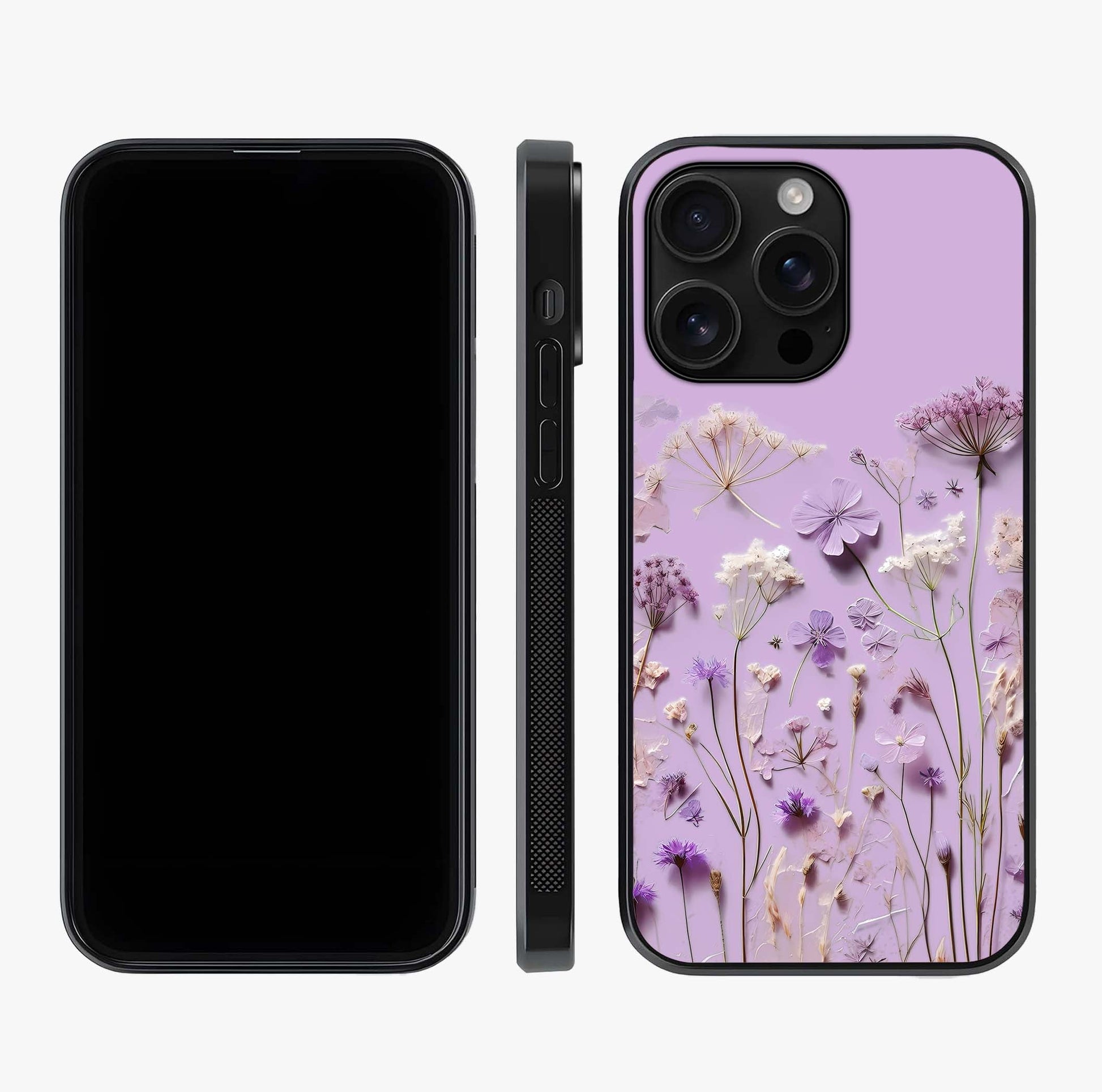 Lavender Blossom Dream Glass Case displayed upright for full design visibility and premium finish.
