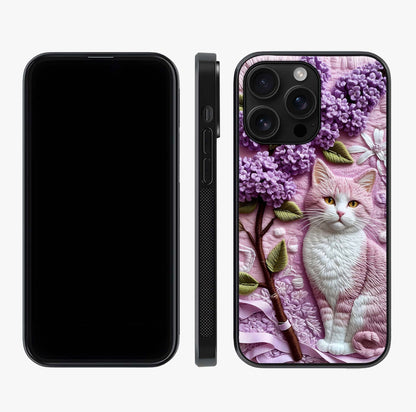 Lavender Cat Whimsy Glass Case displayed upright for full design visibility and premium finish.