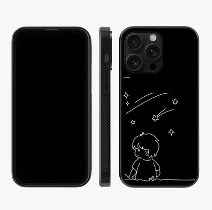 Line Art Boy With Shooting Stars Glass Case displayed upright for full design visibility and premium finish.