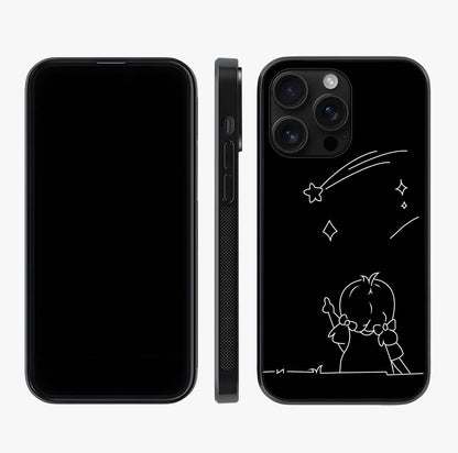 Line Art Girl With Shooting Stars Glass Case displayed upright for full design visibility and premium finish.