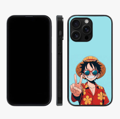 Luffy Summer Anime Vibe Glass Case displayed upright for full design visibility and premium finish.