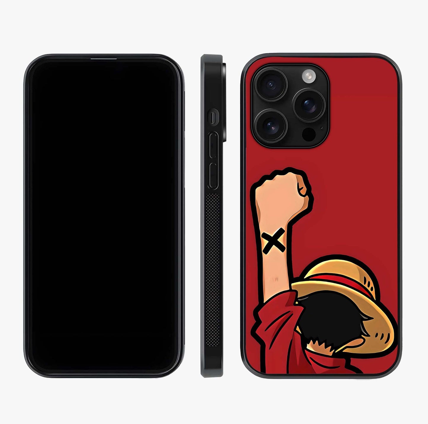 Luffy X Spirit Glass Case displayed upright for full design visibility and premium finish.