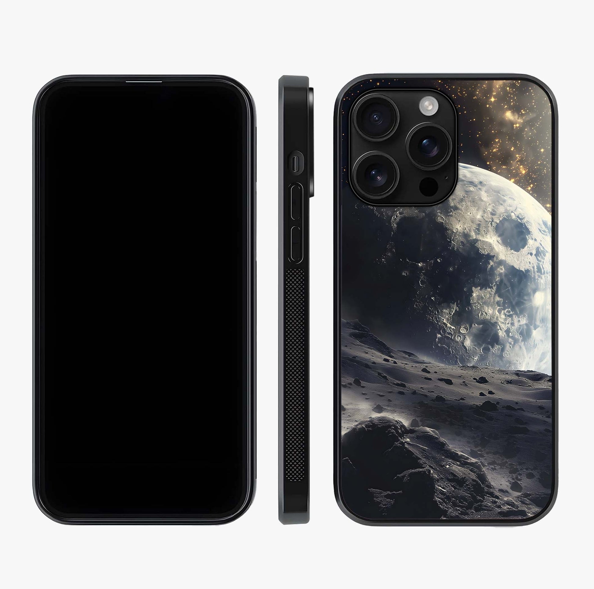 Lunar Horizon Glow Glass Case displayed upright for full design visibility and premium finish.