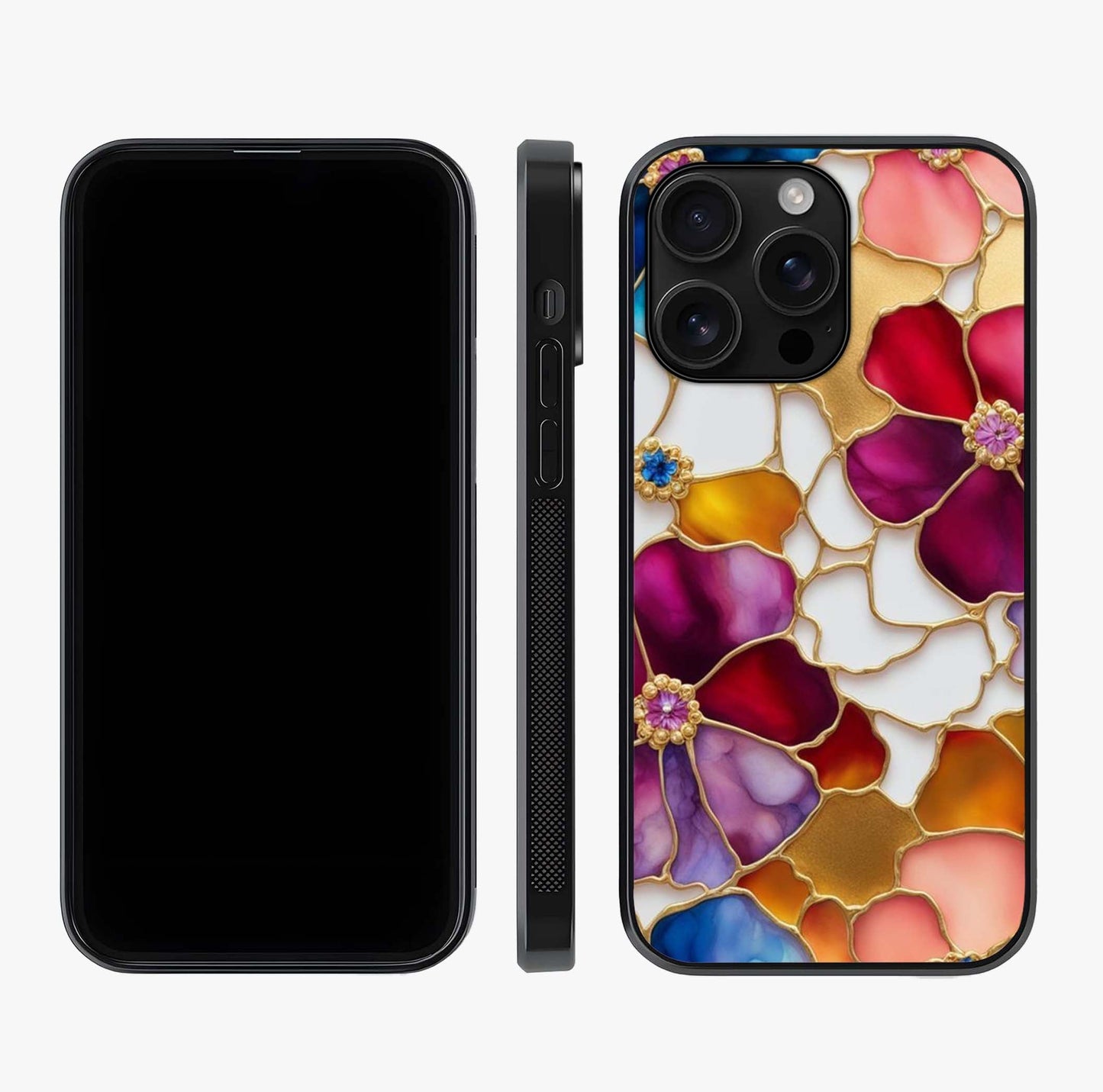 Marble Flower Pattern Glass Case displayed upright for full design visibility and premium finish.
