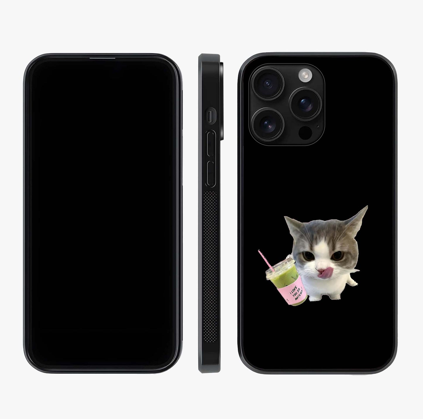 Matcha Cat Style Glass Case displayed upright for full design visibility and premium finish.