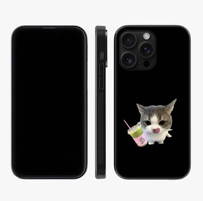 Matcha Cat Style Glass Case displayed upright for full design visibility and premium finish.