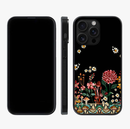 Midnight Bloom Pattern Glass Case displayed upright for full design visibility and premium finish.