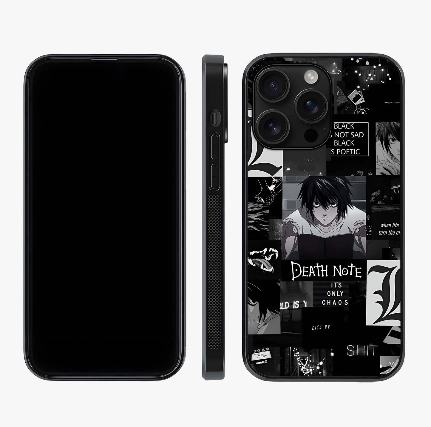 Midnight Chaos Mind Glass Case displayed upright for full design visibility and premium finish.