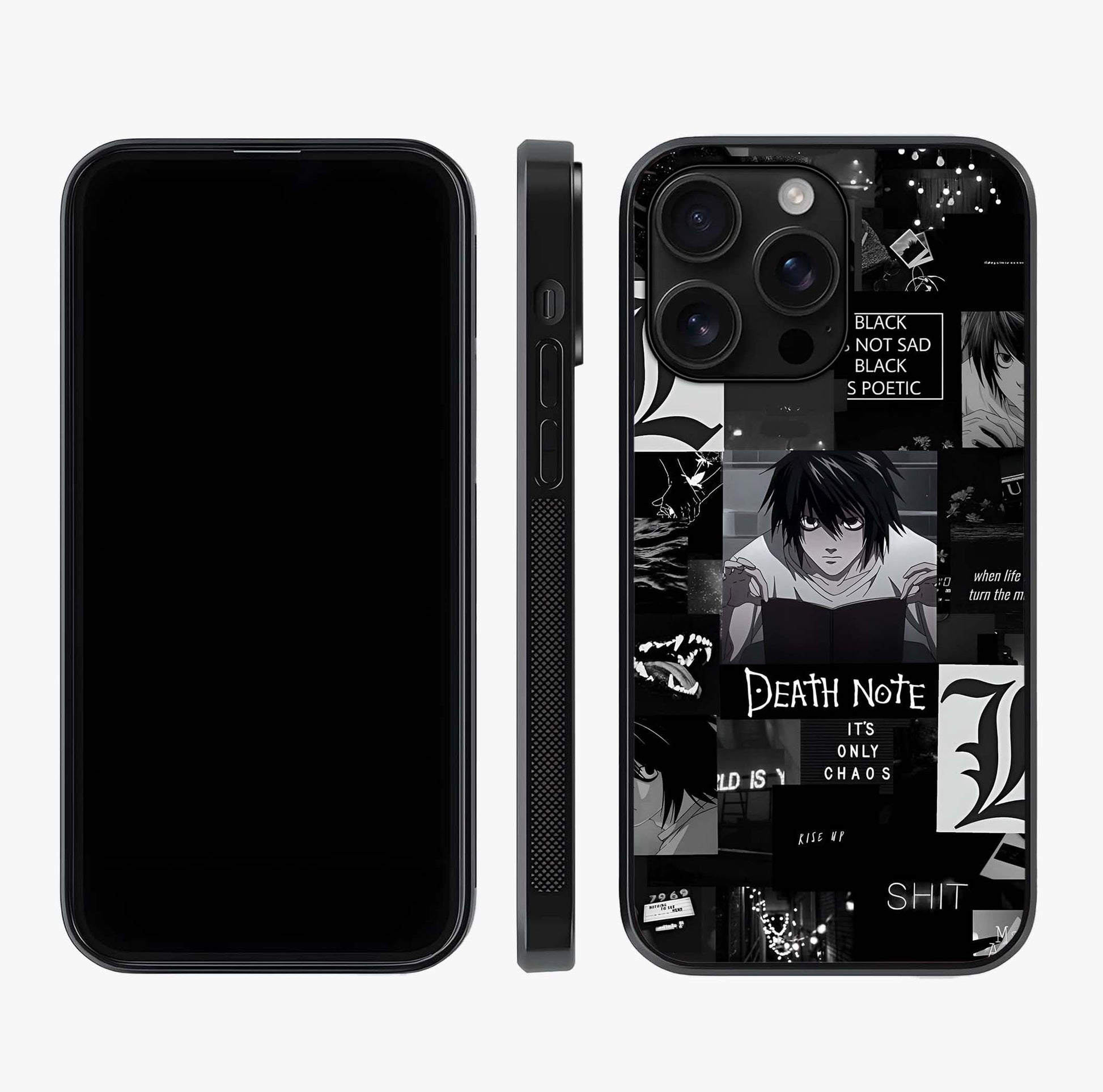 Midnight Chaos Mind Glass Case displayed upright for full design visibility and premium finish.