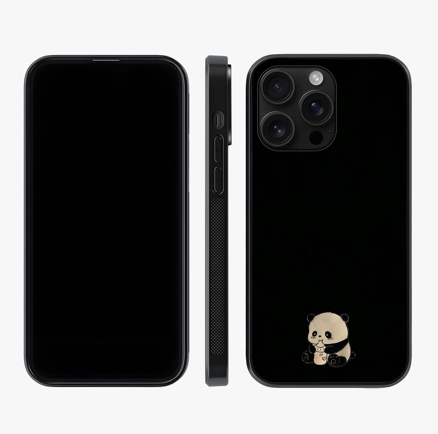 Midnight Panda Love Glass Case displayed upright for full design visibility and premium finish.