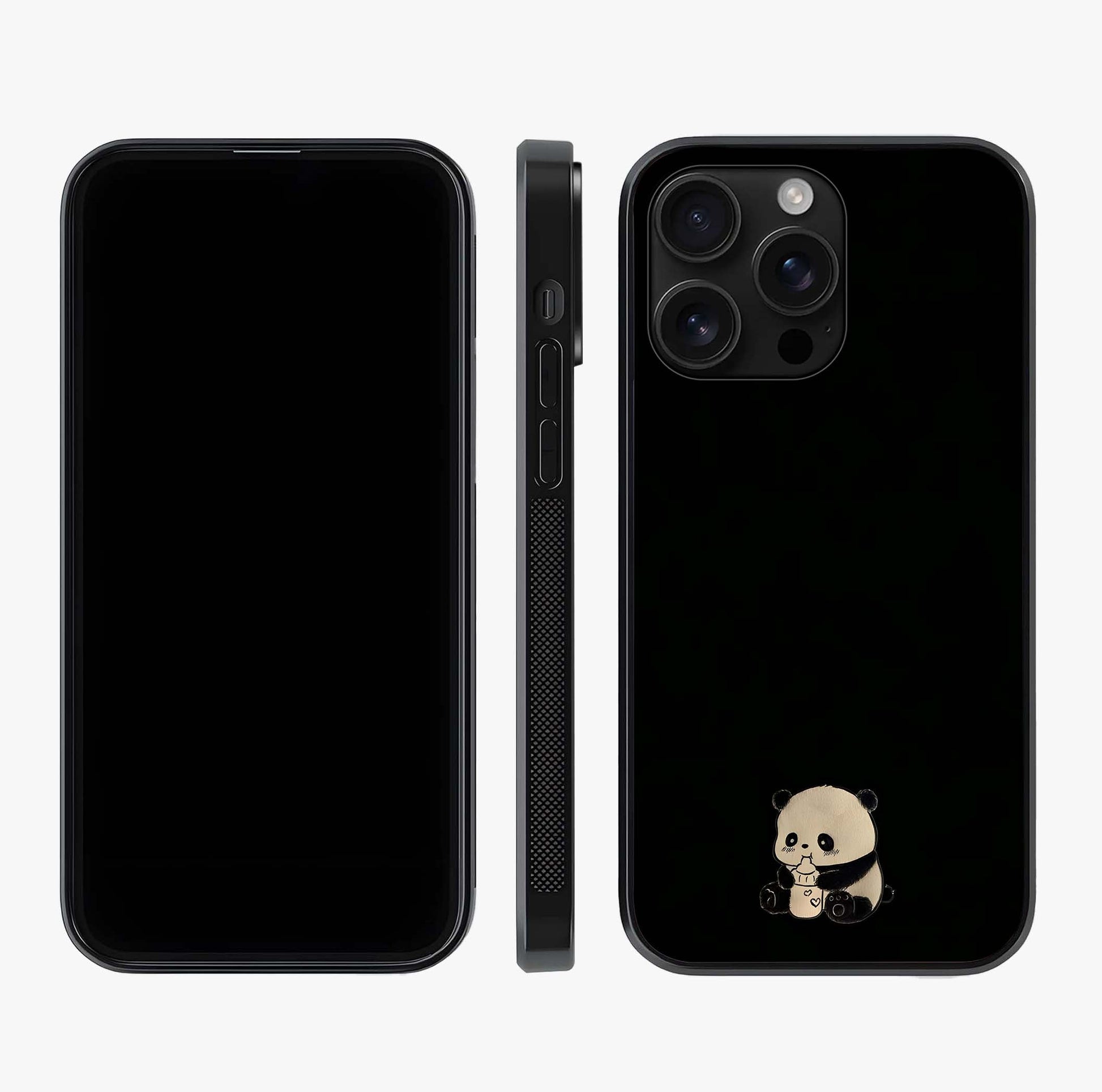 Midnight Panda Love Glass Case displayed upright for full design visibility and premium finish.
