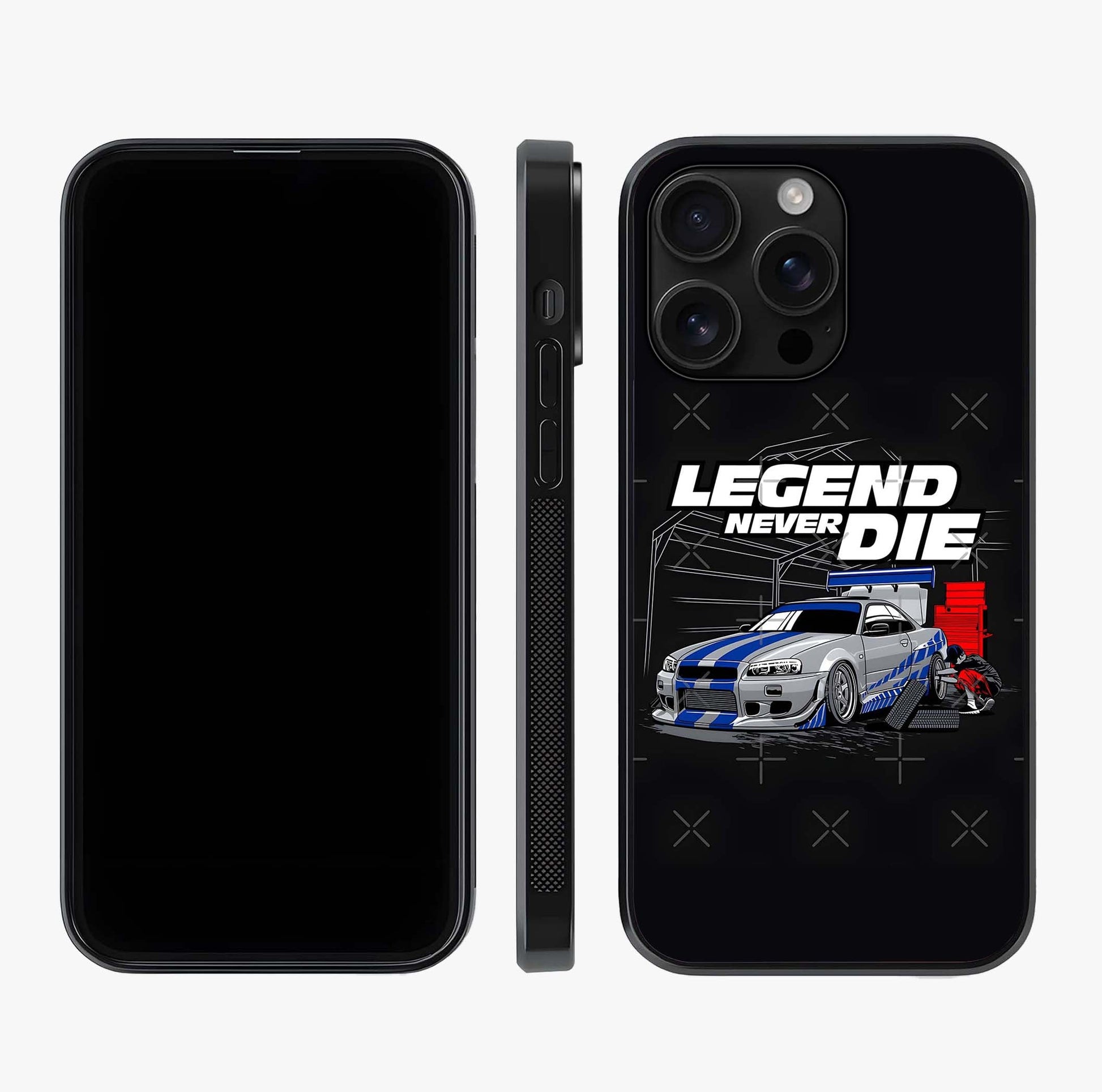 Midnight Racing Legacy Glass Case displayed upright for full design visibility and premium finish.