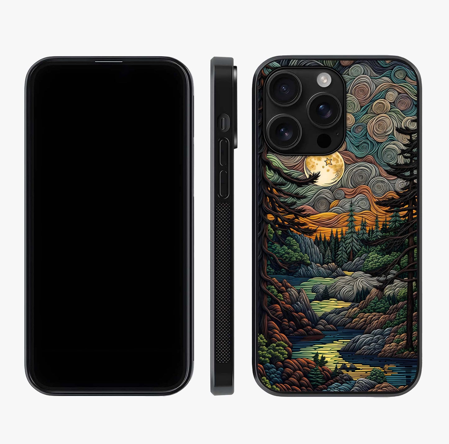Moonlight Forest Dream Glass Case displayed upright for full design visibility and premium finish.