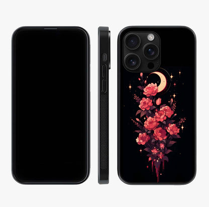 Moonlit Floral Elegance Glass Case displayed upright for full design visibility and premium finish.