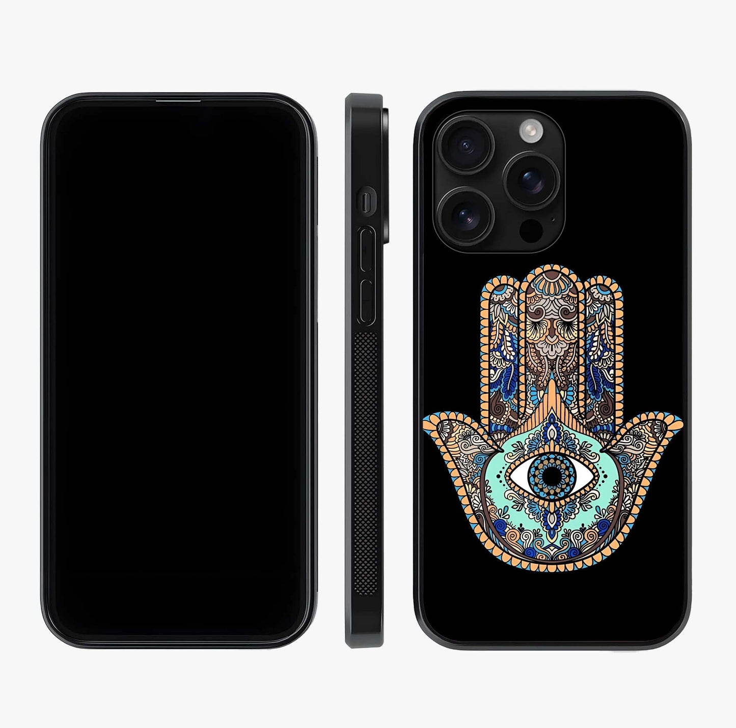 Mystic Hamsa Eye Glass Case displayed upright for full design visibility and premium finish.