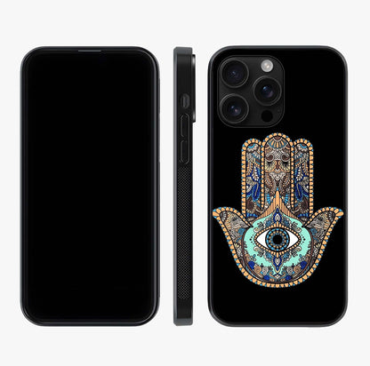 Mystic Hamsa Eye Glass Case displayed upright for full design visibility and premium finish.