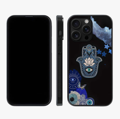 Mystic Hand Aura Glass Case displayed upright for full design visibility and premium finish.