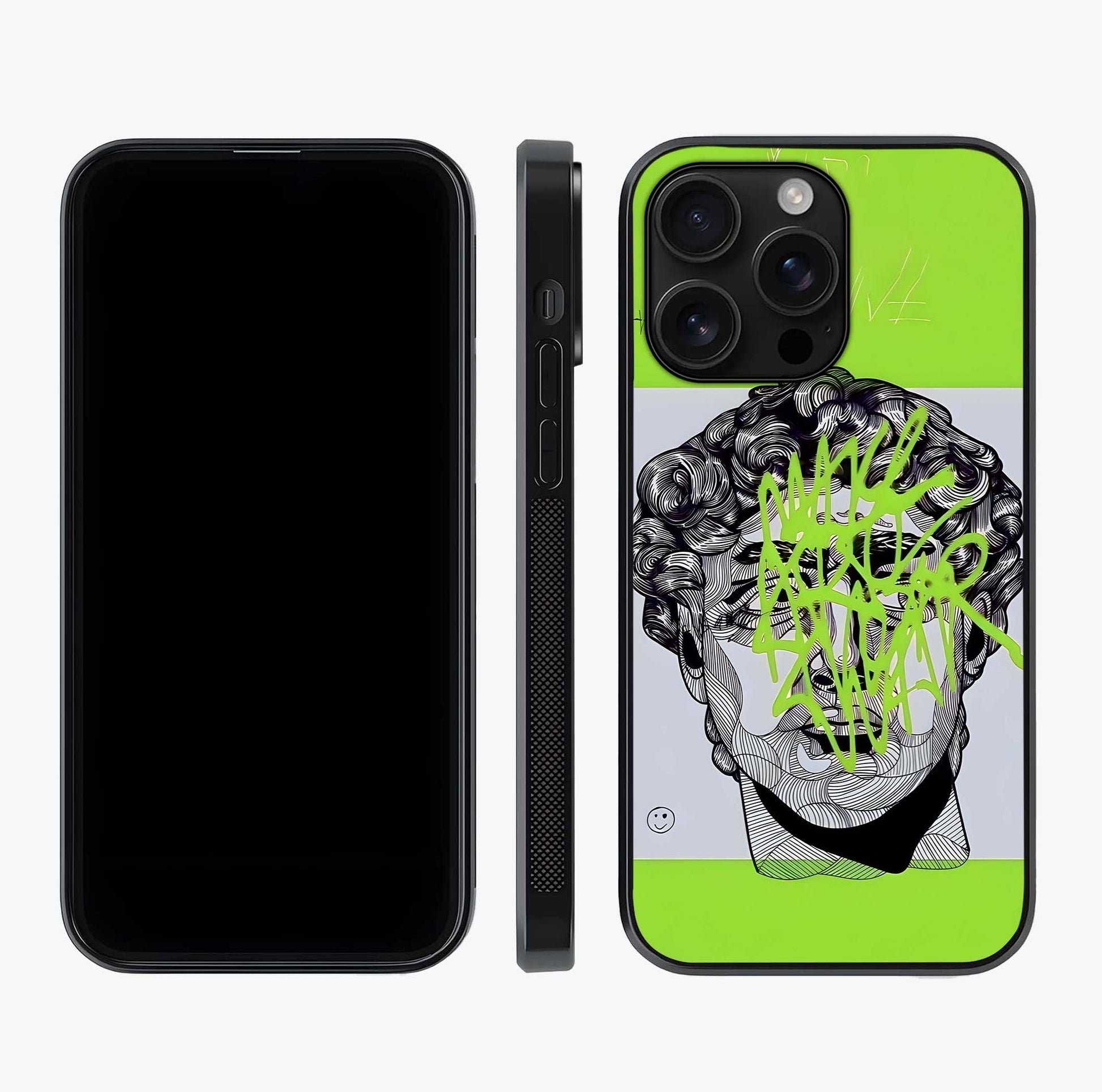 Neo Graffiti Rebellion Glass Case displayed upright for full design visibility and premium finish.