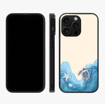 Ocean Drift Turtle Glass Case displayed upright for full design visibility and premium finish.