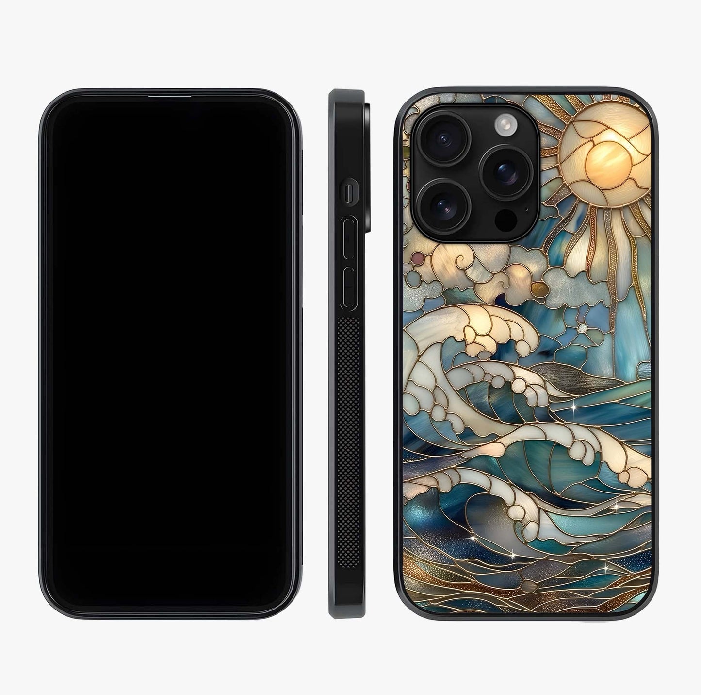 Oceanic Stained Printed Glass Case displayed upright for full design visibility and premium finish.