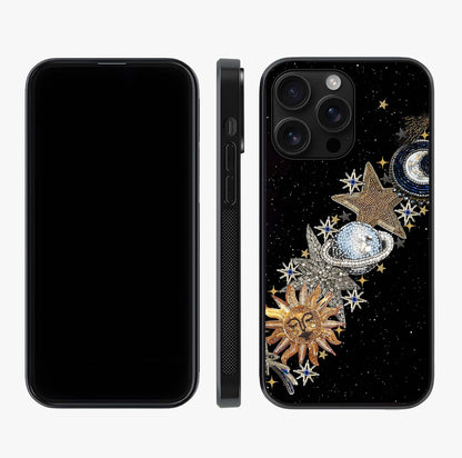 Pearls Universe Object Glass Case displayed upright for full design visibility and premium finish.