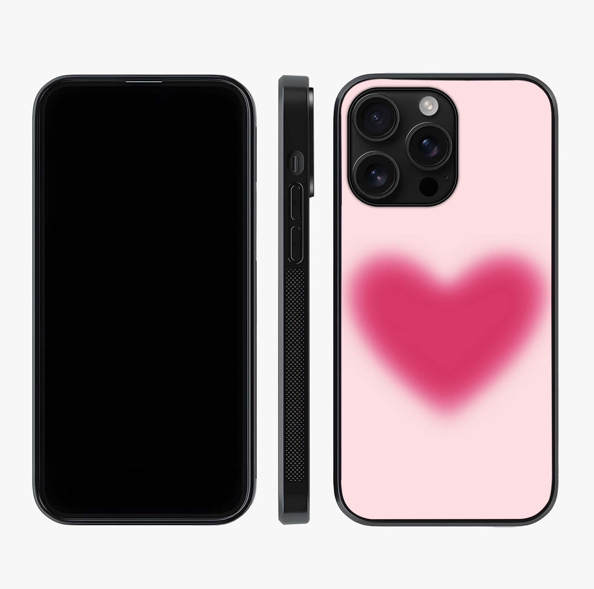Pink Aura Heart Glass Case displayed upright for full design visibility and premium finish.