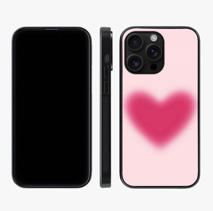 Pink Aura Heart Glass Case displayed upright for full design visibility and premium finish.