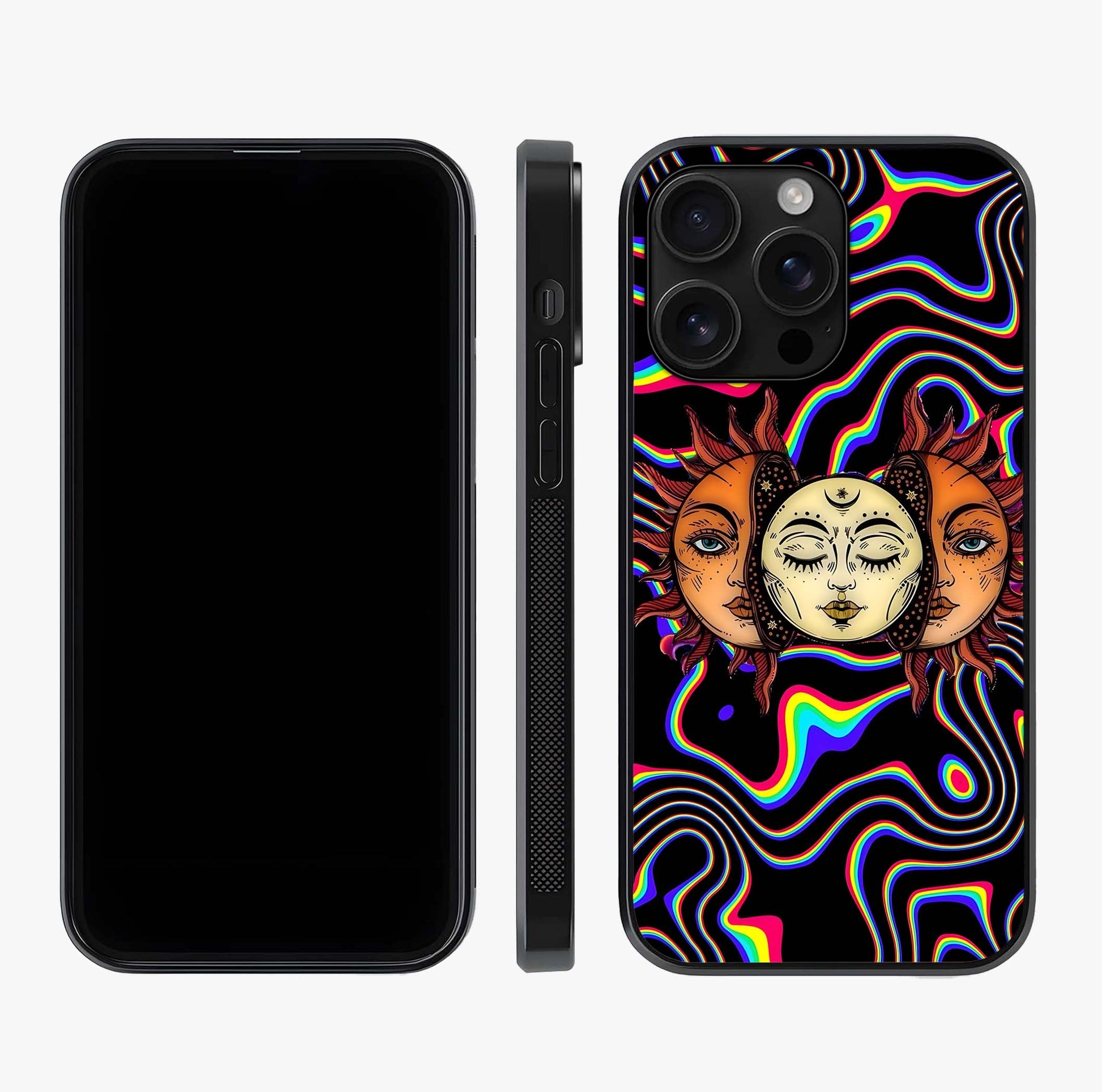 Psychedelic Sun Glass Case displayed upright for full design visibility and premium finish.