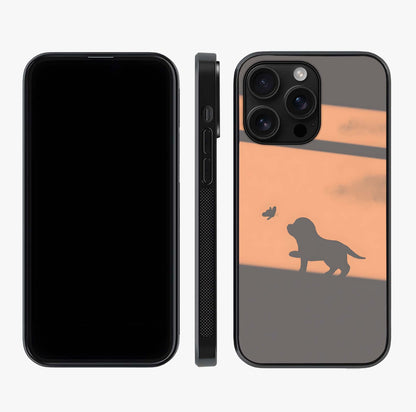 Puppy Shadow Art Glass Case displayed upright for full design visibility and premium finish.