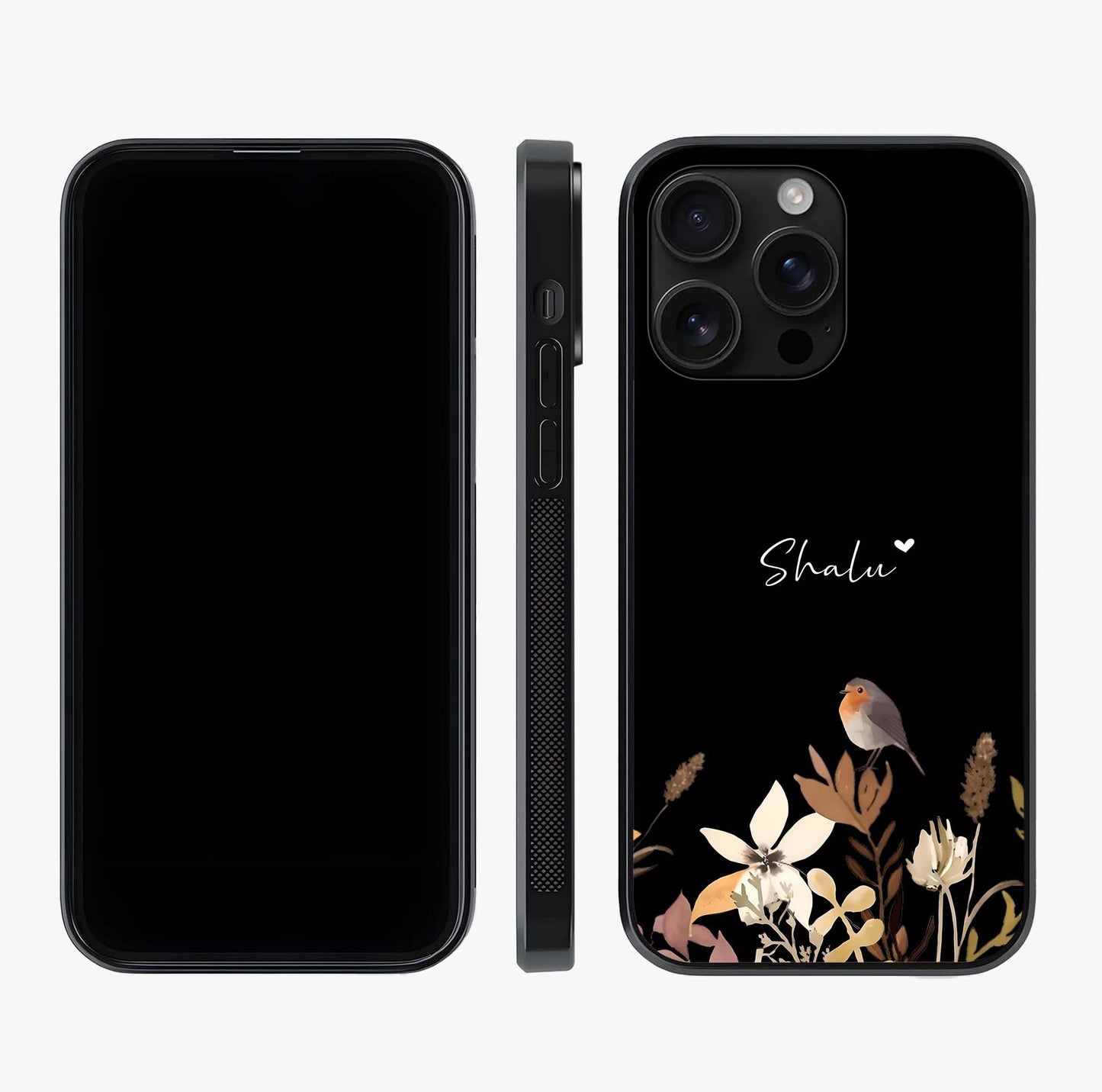 Quiet Garden Tune Custom Name Glass Case displayed upright for full design visibility and premium finish.