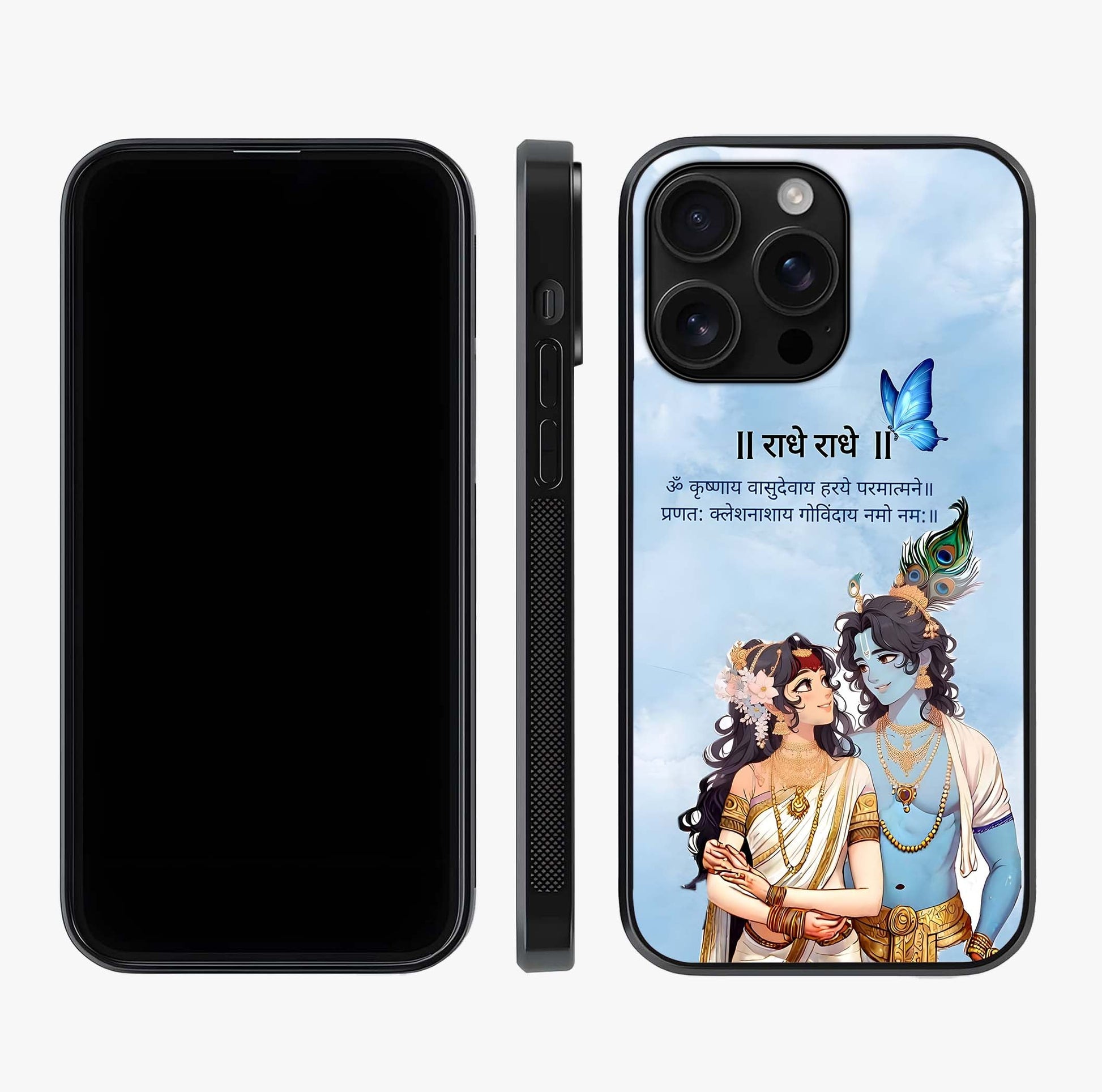 Radha Krishna Eternal Glass Case displayed upright for full design visibility and premium finish.