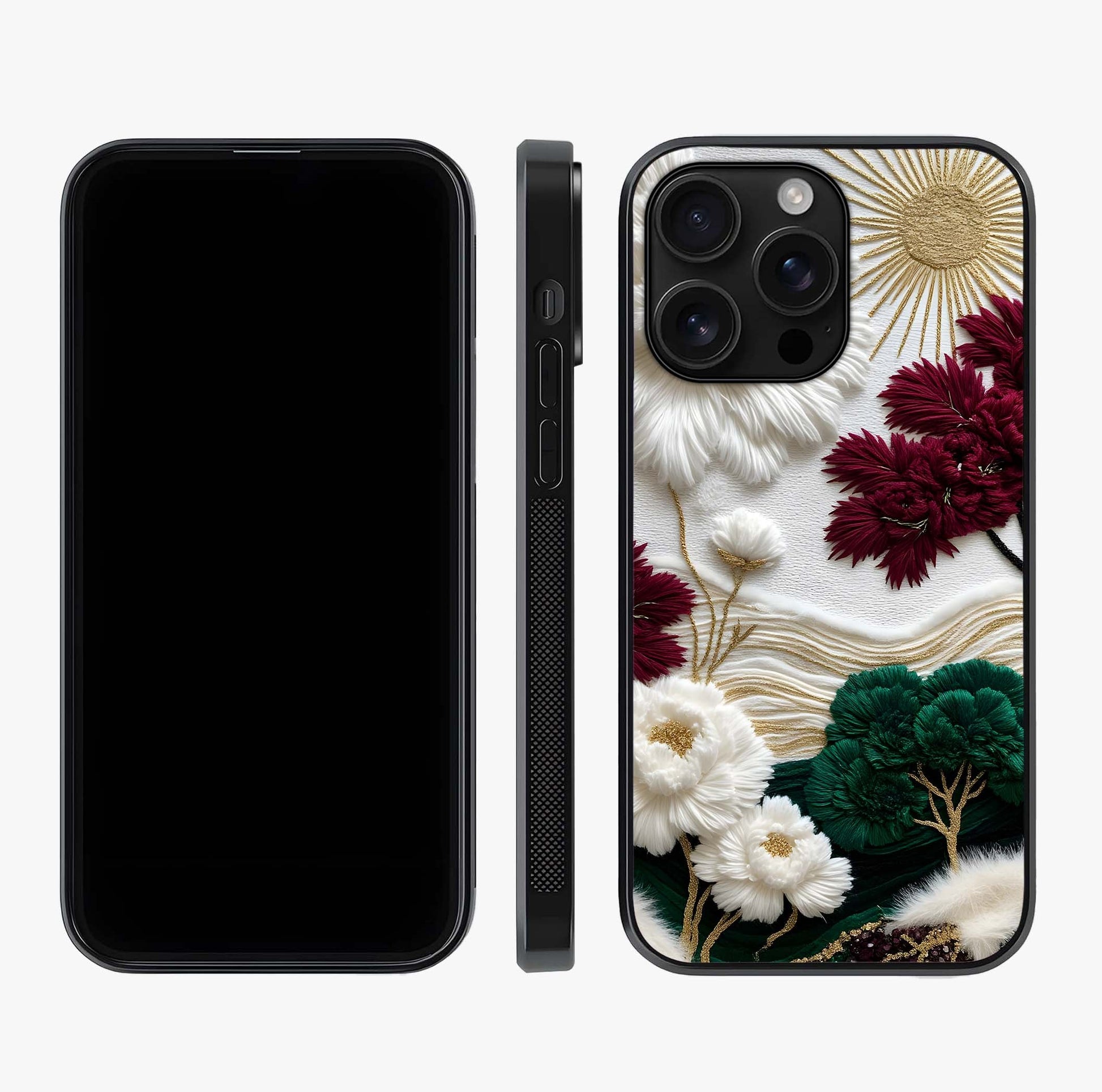 Radiant Bloom Elegance Glass Case displayed upright for full design visibility and premium finish.