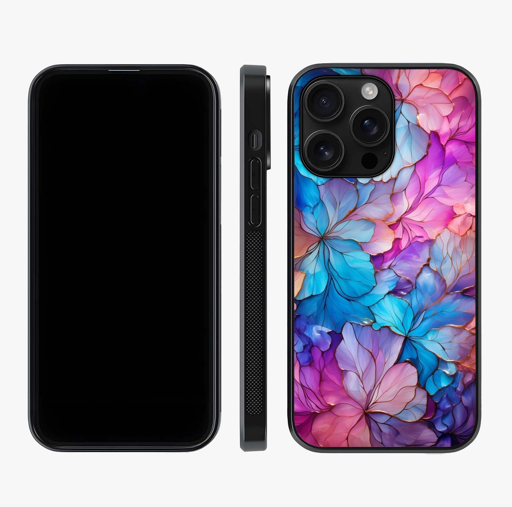 Radiant Floral Whirl Glass Case displayed upright for full design visibility and premium finish.