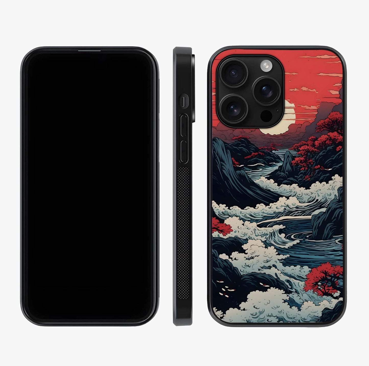 Red Sunset Scenery Glass Case displayed upright for full design visibility and premium finish.