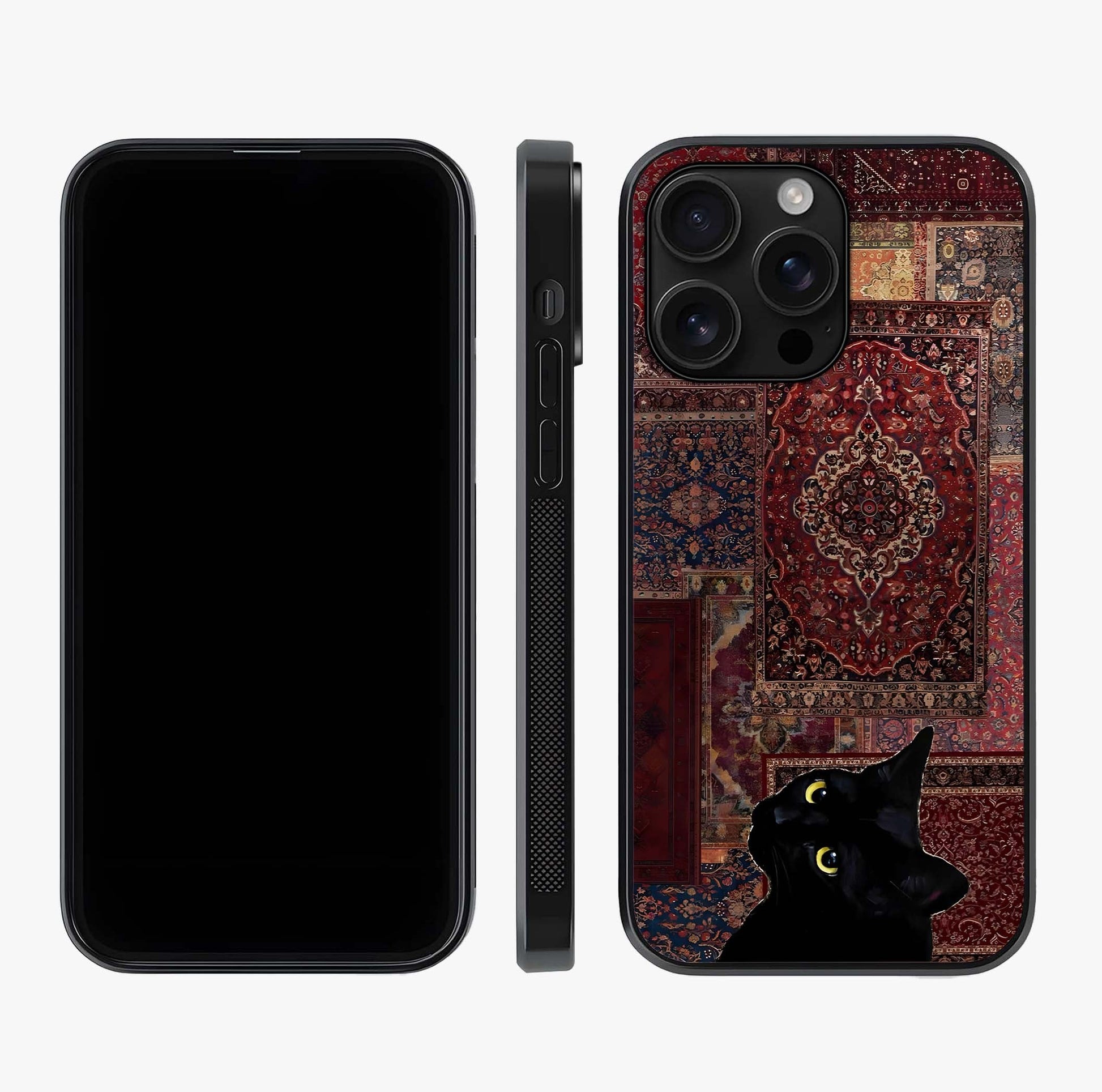 Regal Magic Cat Apple Glass Case displayed upright for full design visibility and premium finish.