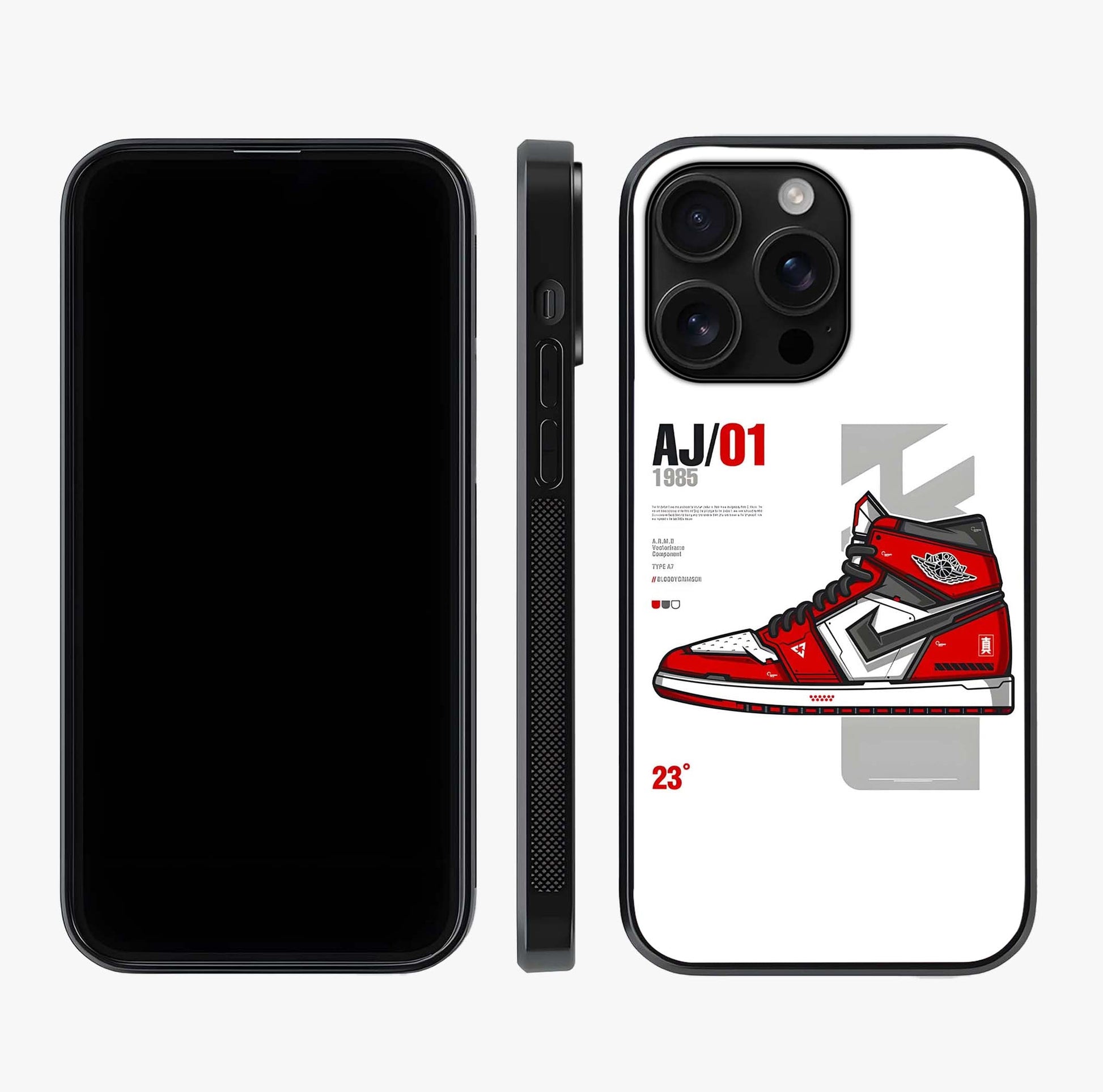 Retro Sneaker Blueprint Glass Case displayed upright for full design visibility and premium finish.
