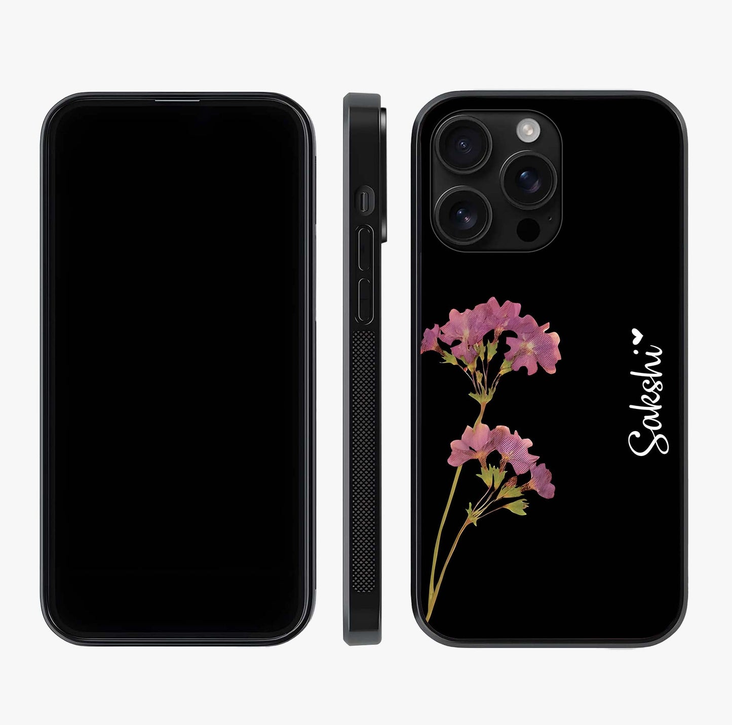 Riching Lavender Flower Custom Name Glass Case displayed upright for full design visibility and premium finish.