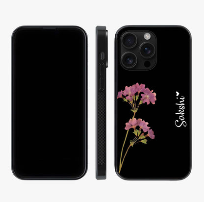 Riching Lavender Flower Custom Name Glass Case displayed upright for full design visibility and premium finish.