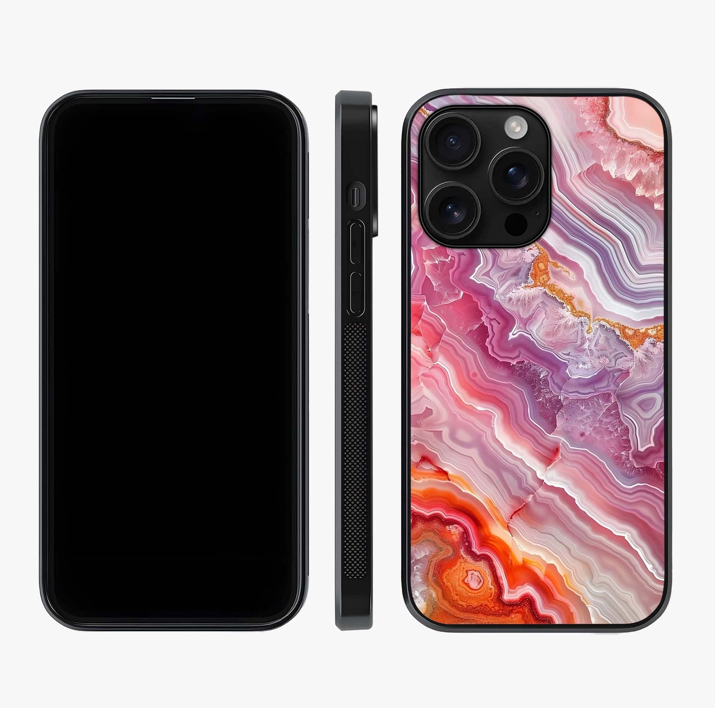Rose Quartz Marble Glass Case displayed upright for full design visibility and premium finish.