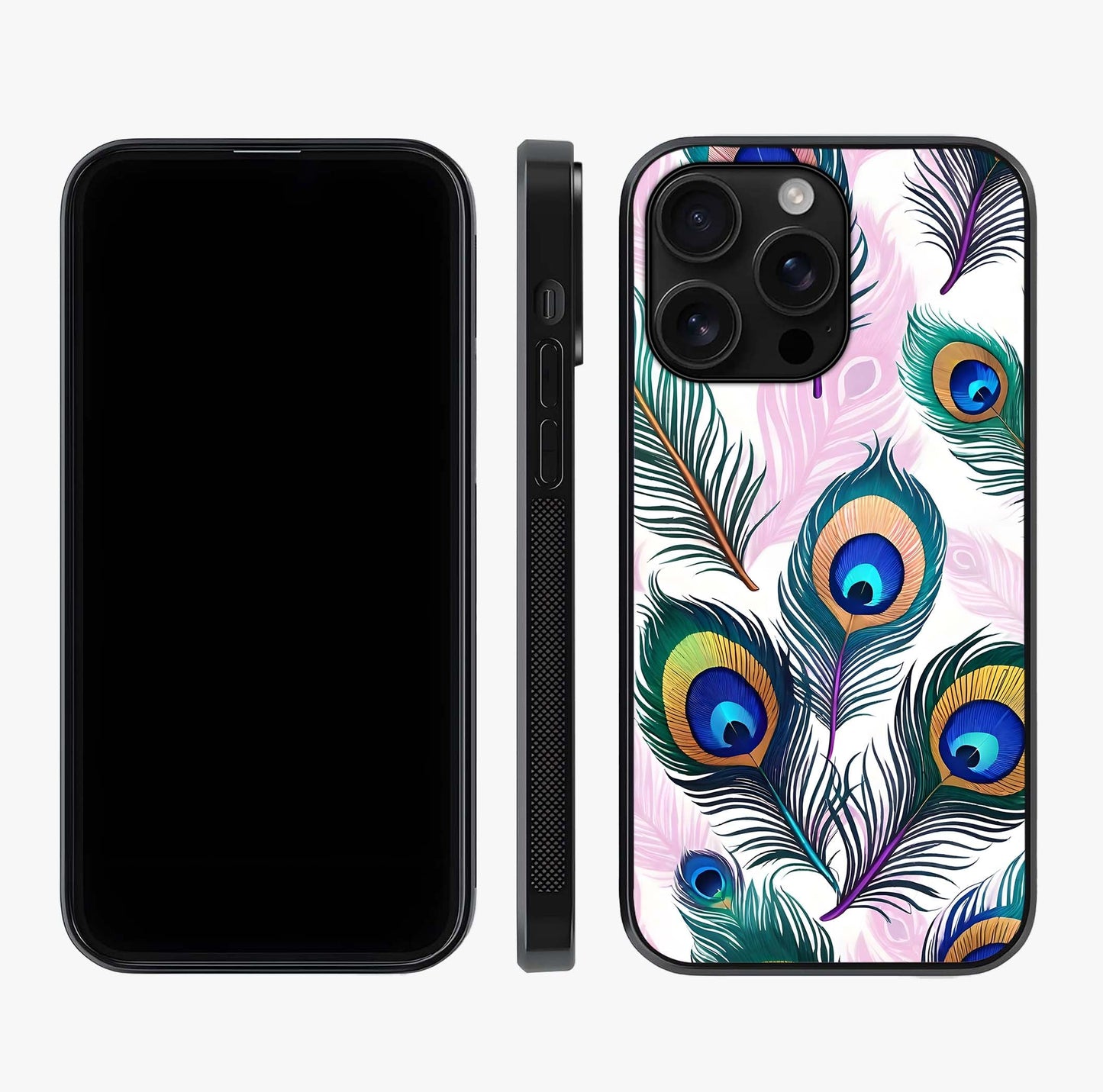 Royal Peacock Feathers Glass Case displayed upright for full design visibility and premium finish.
