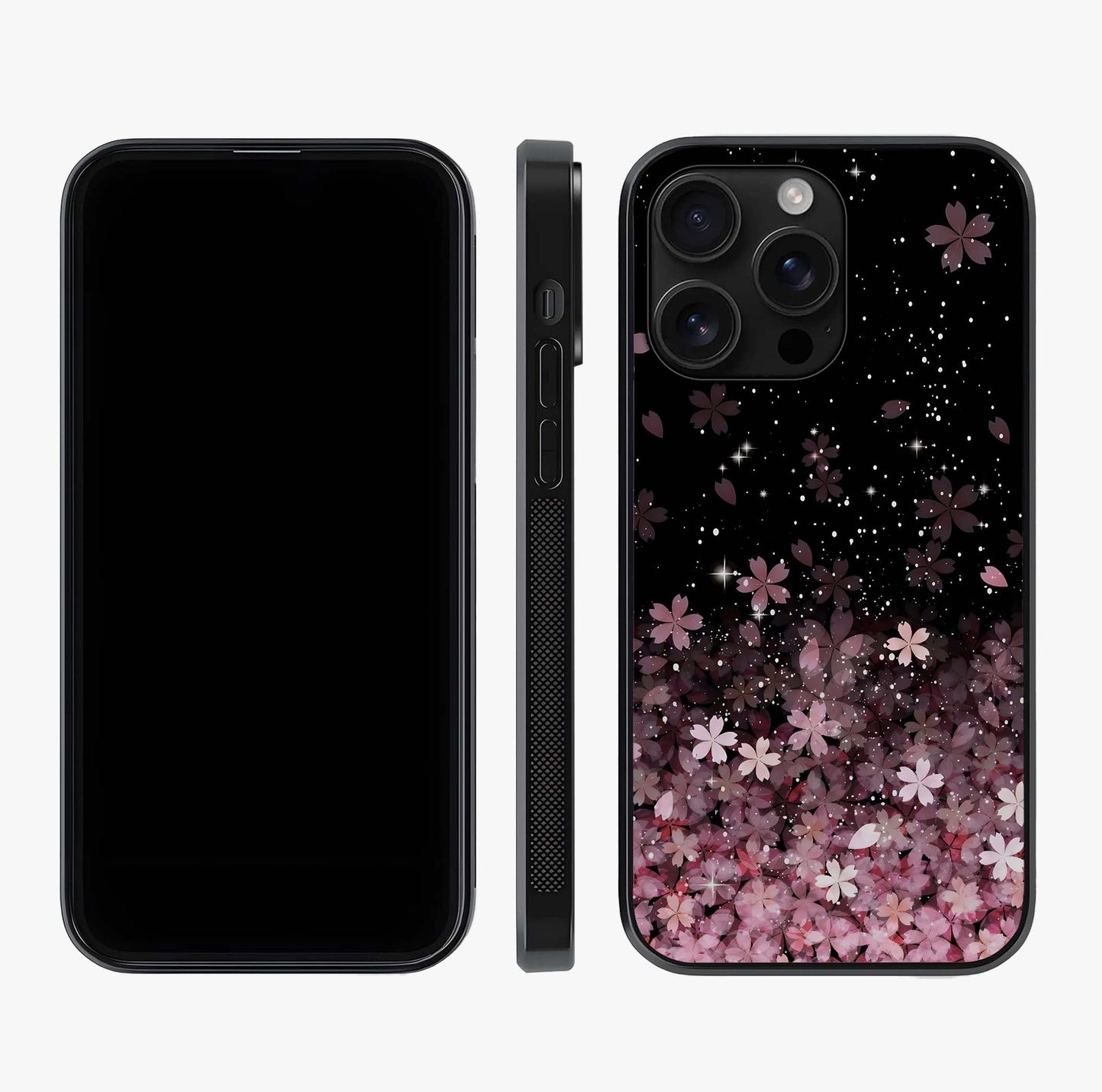 Small Starry Flowers Glass Case displayed upright for full design visibility and premium finish.