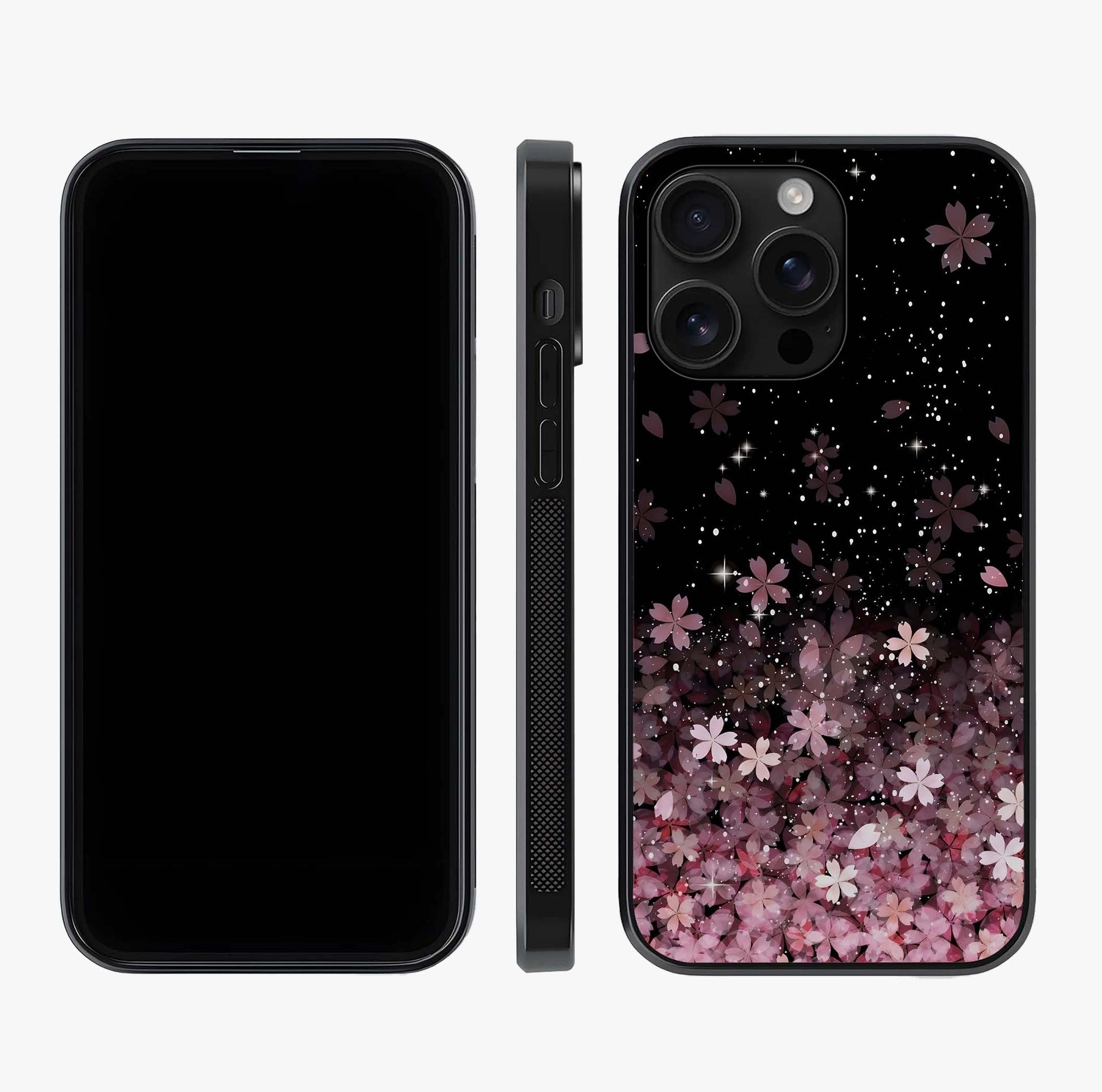 Small Starry Flowers Glass Case displayed upright for full design visibility and premium finish.
