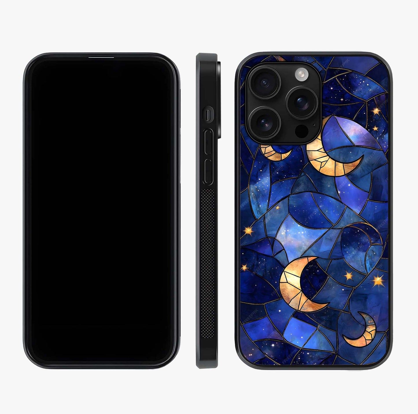 Starlit Sky Tapestry Glass Case displayed upright for full design visibility and premium finish.
