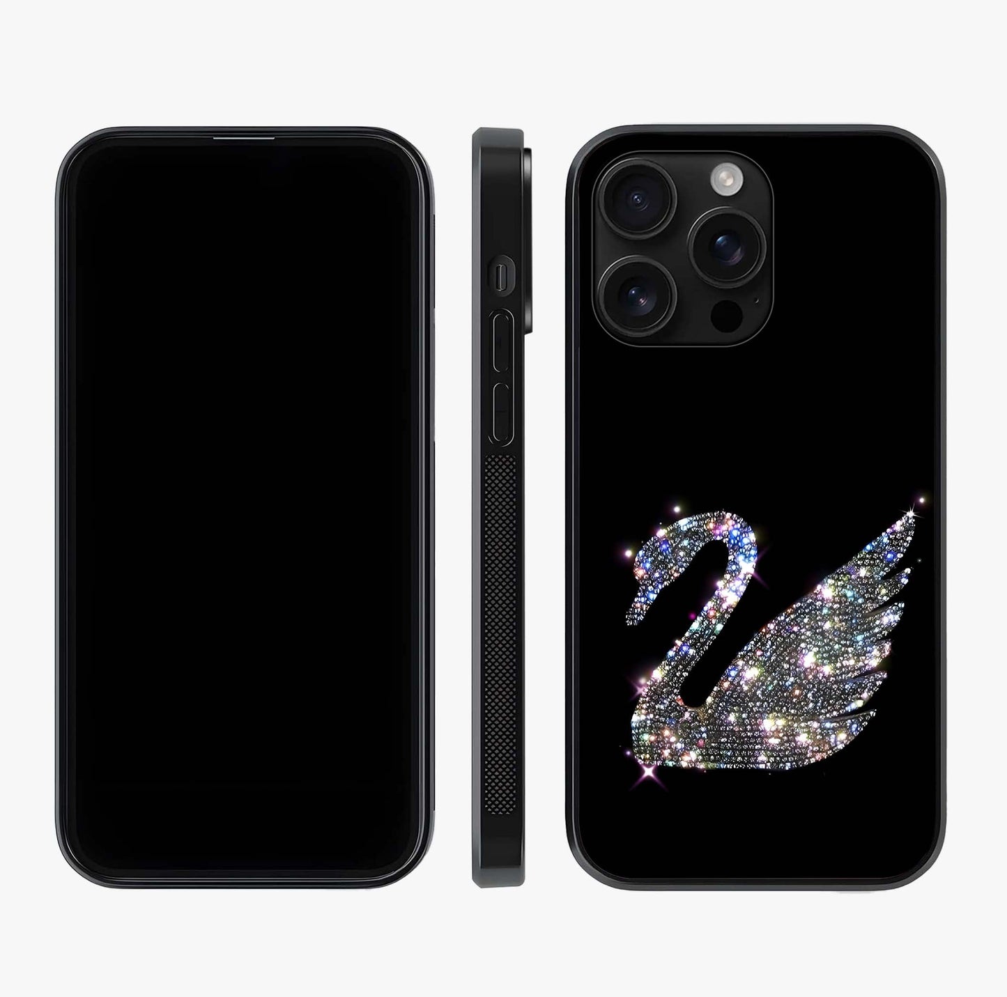 Starlit Swan Grace Glass Case displayed upright for full design visibility and premium finish.